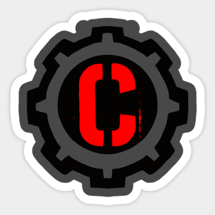 The Red Letter C in a Black Industrial Cog Sticker